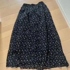 ネイビー 花柄 ロングスカート