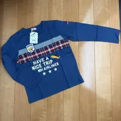 ★ミキハウス★MIKIHOUSE★チェック切替★飛行機★長袖Tシャツ★130★