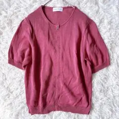 human woman レディース 半袖カーディガン 綿100% ピンク L