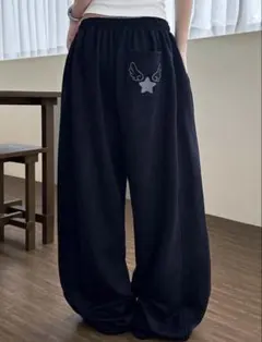 ウィングスター刺繍 スウェットパンツ ブラック