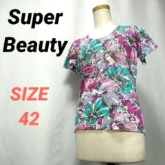 Super Beauty　花柄Tシャツ　半袖カットソー　スパンコール　総柄　42のサムネイル