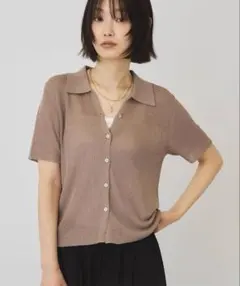 AMERICAN HOLIC 襟付きスキッパー半袖ニットポロ　ベージュのサムネイル
