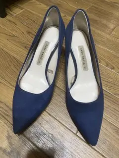 ZARA BASIC ネイビー ポインテッドトゥパンプス　36 チャンキーヒールのサムネイル