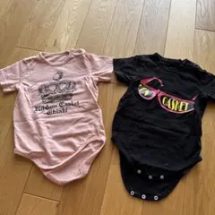 リボンキャスケット ロンパース2点セット ピンク・黒