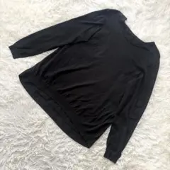 プロバドール【LL】コットン長袖ニットトップス 無地 ブラック