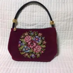 FEILER. 花柄刺繍 ワインレッド ハンドバッグ