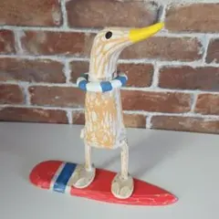 北欧風アンティーク 木製アヒルのサーフボード置物