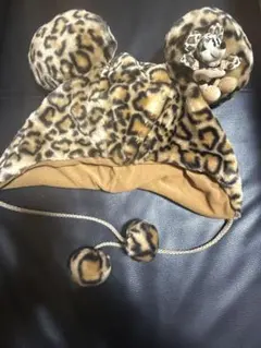 ヒョウ柄 ミッキー耳付き帽子