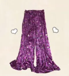 【着画あり!!】WEGO パープル花柄ベロアパンツ 紫 レディース夏服