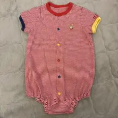 Hot Biscuits 赤 ストライプロンパース