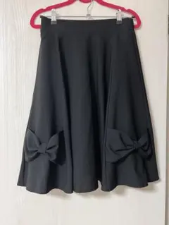 リボン付きブラックフレアスカート　Lサイズ