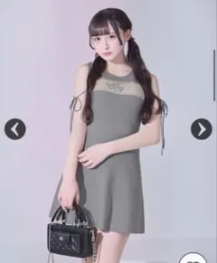ミシェルマカロン フロントオープンミニワンピース ブルーグレー
