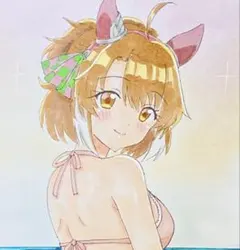 i*a様 手描きイラスト ミニ色紙 ウマ娘 ダンツフレーム 水着 - メルカリ