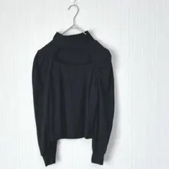 1664 グレイル 長袖カットソー 黒 フロントオープンリブトップス ハイネック