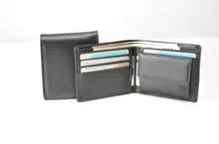 メンズ二つ折り財布、本革、紳士、ブラック、