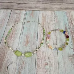 ビーズネックレス ブレスレット 2点セット