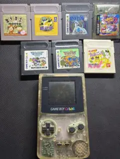 ゲームボーイカラー クリア 本体+ソフト7本　ジャンク品