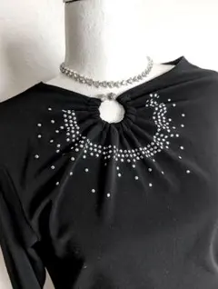 社交ダンス練習ビーズ装飾付きアシメ黒7分袖黒トップスprima boutique