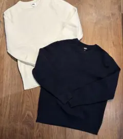 UNIQLO ウォッシャブルミラノリブニットセーター　S ネイビー　ホワイト