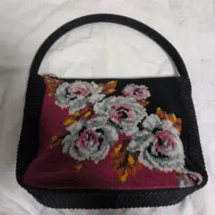 FEILER フェイラー シニョール織　花柄刺繍 ハンドバッグ ブラック