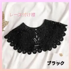 レース つけ襟 パールボタン ブラック黒 ビックカラー 大きめ レディース