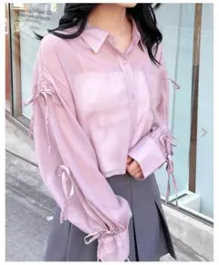 【INGNI】袖リボンラメシアーショートシャツ