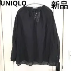 UNIQLO 新品 コットンシアーボリュームブラウス 長袖 ブラック L