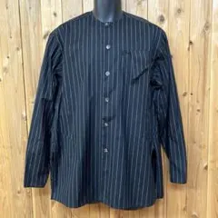 バンドカラー 長袖シャツ ストライプ 薄手 カジュアル お洒落 メンズ M