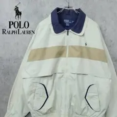 【90s 古着】ポロ ラルフローレン 刺繍 ナイロンジャケット グレー×ベージュ