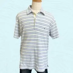 トミーヒルフィガー　ポロシャツ　ゴルフ　水色ボーダー　L TOMMY