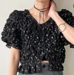 Bab ブラック シャーリング 半袖ブラウスのサムネイル
