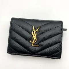 ✨サンローラン 二つ折り財布 キルティング Vステッチ レザー 黒