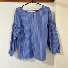 Samansa Mos2 blue ストライプ柄 2way 七分袖ブラウス