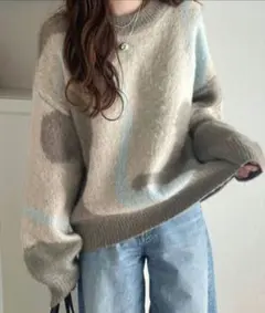 ニット 1枚で映える主役級XLサイズダブルジャガードシャギーニットプルオーバー