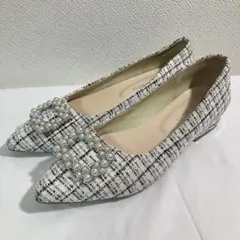 美品 Oriental Traffic パールモチーフ ツイードパンプス 35