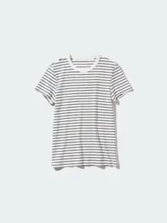 ユニクロ　ソフトリブボーダークルーT 白　Ｍサイズ OL通勤服のサムネイル