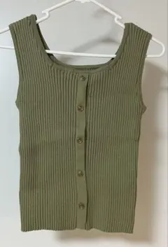タンクトップ グリーン 緑 リブ編みタンクトップ オリーブグリーン