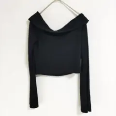 〈グレイル〉オフショル　ニット　黒　丈短め　М