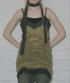 SHAGGIE レース付きシャーリングワンピース　シャギー　ワンピース　キャミ