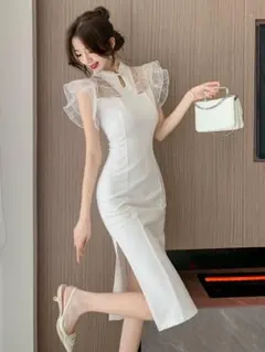 ロングドレス✨レース柄シンプルデザイン 春夏女子会パーティーに最適