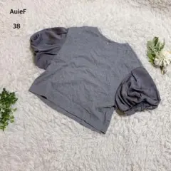 アウィーエフ　Tシャツ 半袖　パフスリーブ　綿混　切替　オトナカワイイ　M 灰のサムネイル