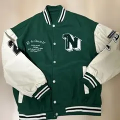 スタジャン 緑/白 刺繍入り