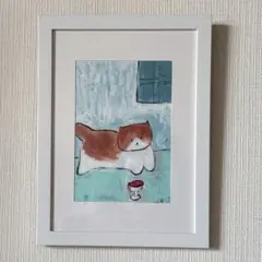 猫の版画 渡辺あきお 額装品 限定 ダイヤモンドスクリーニング