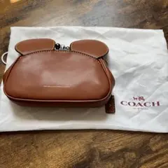 【新品】コーチ　ディズニーコラボ　ミッキーがま口ハンドバッグ　ブラウン