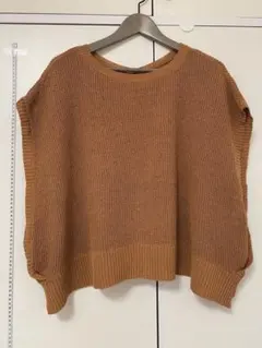 オレンジ ノースリーブ ニット Vネック