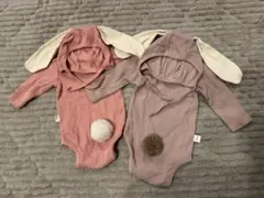 しっぽ付きうさぎさんロンパース　双子