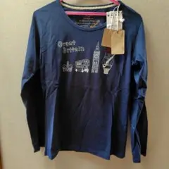 オーガニックコットン　ロンT　長袖Tシャツ　L　紺　綿100%
