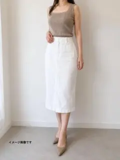 ANNE KLEIN II 白 リネン風 タイトスカート ミモレ丈 ホワイトのサムネイル