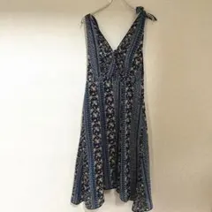 レイカズン　ワンピース　フリーサイズ　南国風　花柄　総柄　ブルー