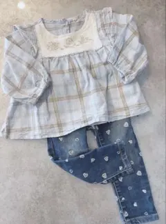 コーディネート売り♡女の子ベビー 春服 チェックブラウス＆デニムパンツセット